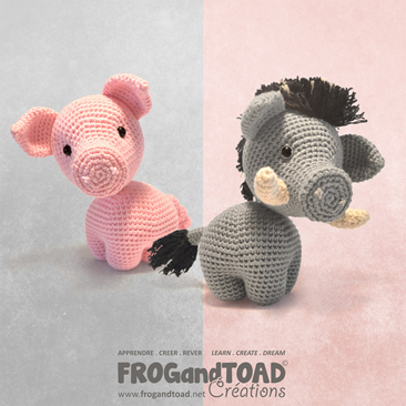 Albert - le cochon / the pig - Romuald - le sanglier / the boar - Amigurumi Crochet - Patron / Pattern - FROG and TOAD Créations